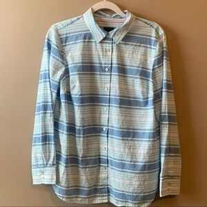 Talbots Womens Cotton Blue White Striped  Button Up Shirt Long Sleeve Sz Large